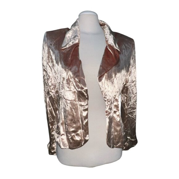 Anne Klein Shimmering Gold Long Sleeve Open Front Velvet Blazer Jacket Size 10 W - Picture 1 of 13